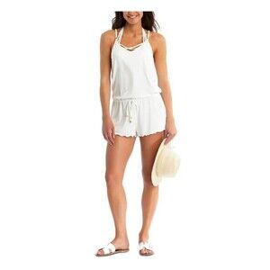 CALIFORNIA WAVES Romper Cover up Drawstring Waist Size XL White Retail $29.99